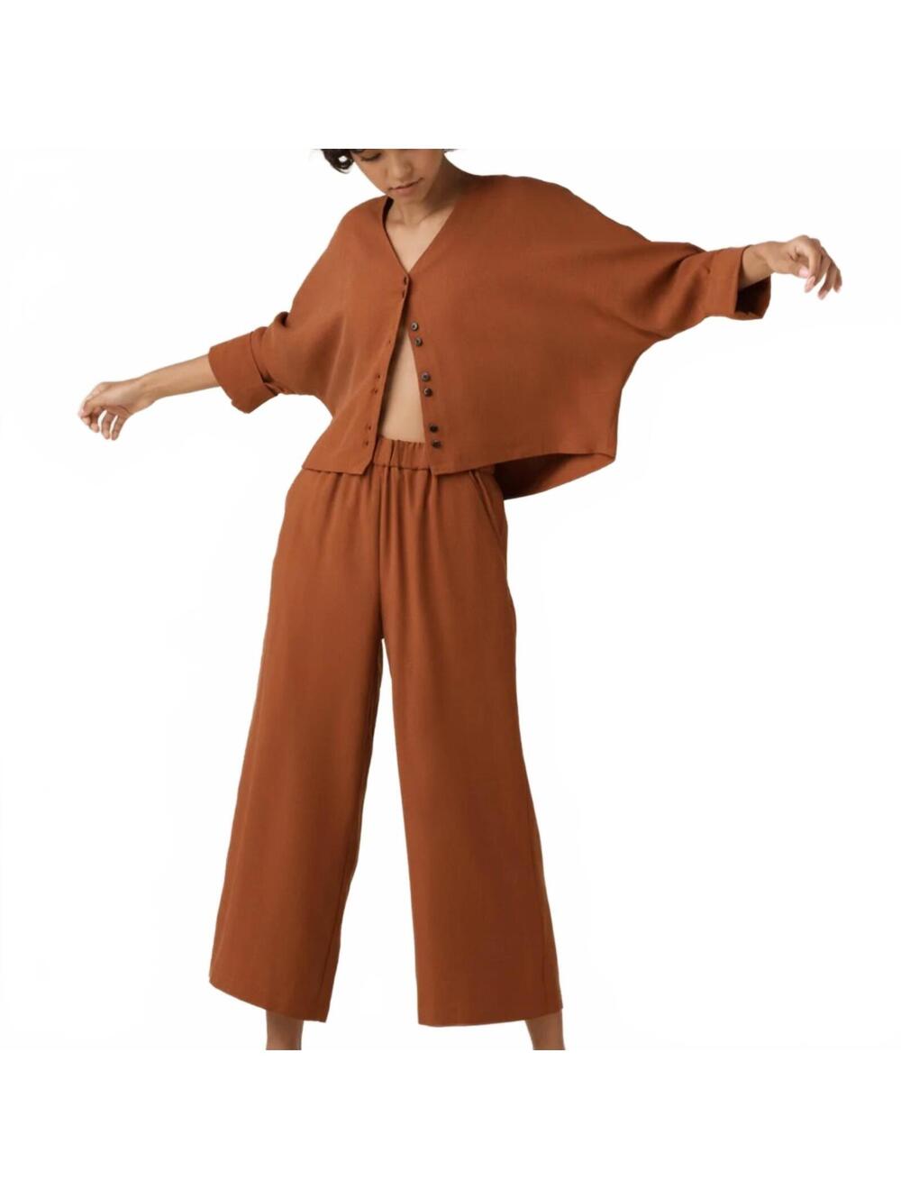 Vetta Capsule The Wide Leg Crop Pants Terracotta Orange Women's Size Small